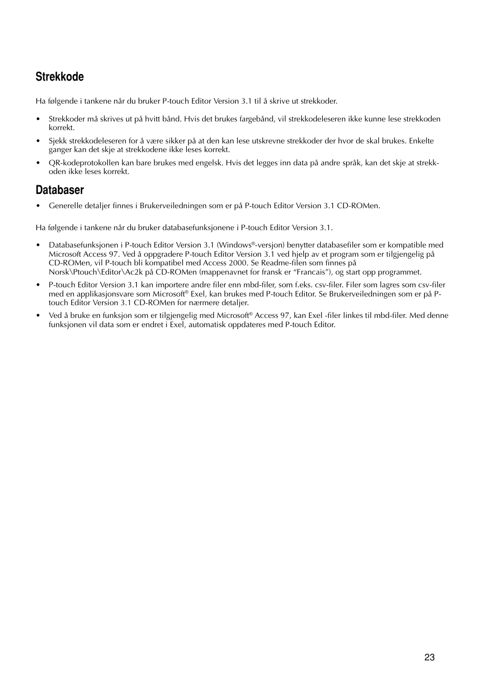 Strekkode, Databaser | Brother PT-9200DX User Manual | Page 217 / 232