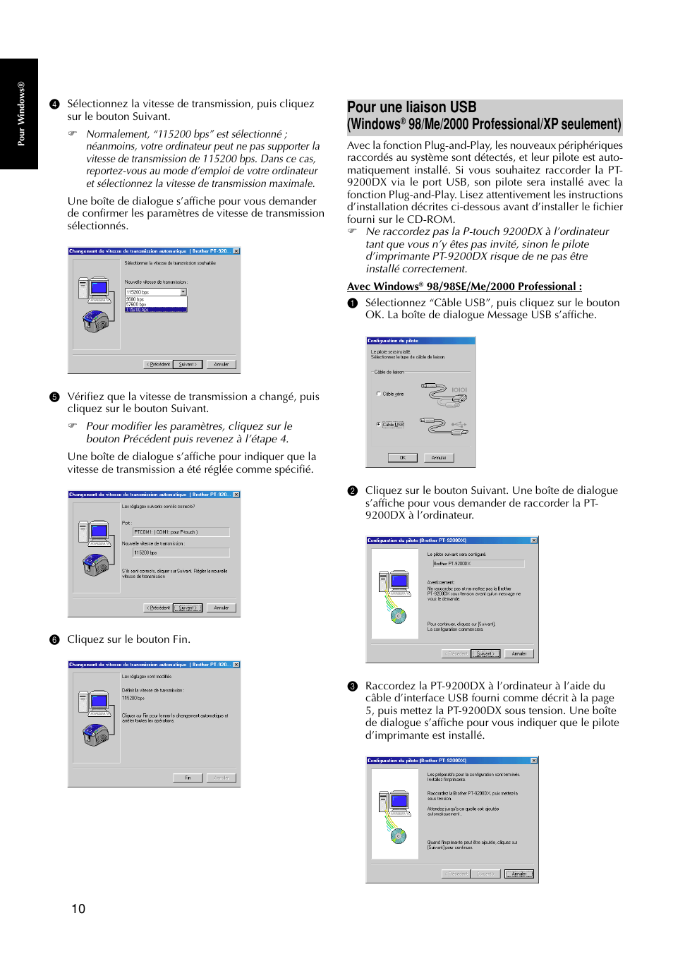 Pour une liaison usb (windows | Brother PT-9200DX User Manual | Page 52 / 232