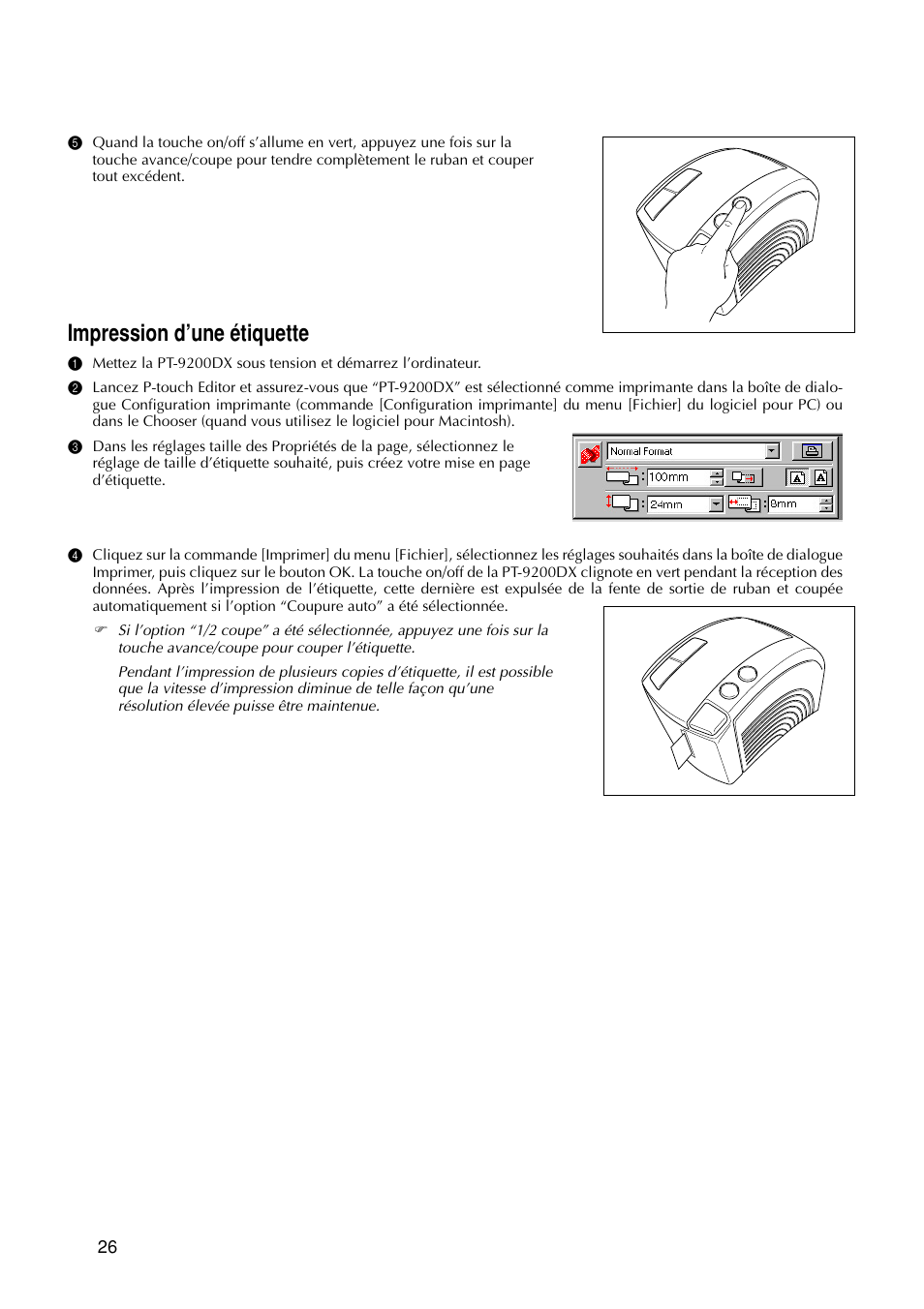 Impression d’une étiquette | Brother PT-9200DX User Manual | Page 68 / 232