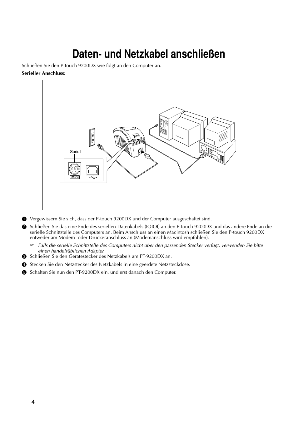 Daten- und netzkabel anschließen | Brother PT-9200DX User Manual | Page 84 / 232
