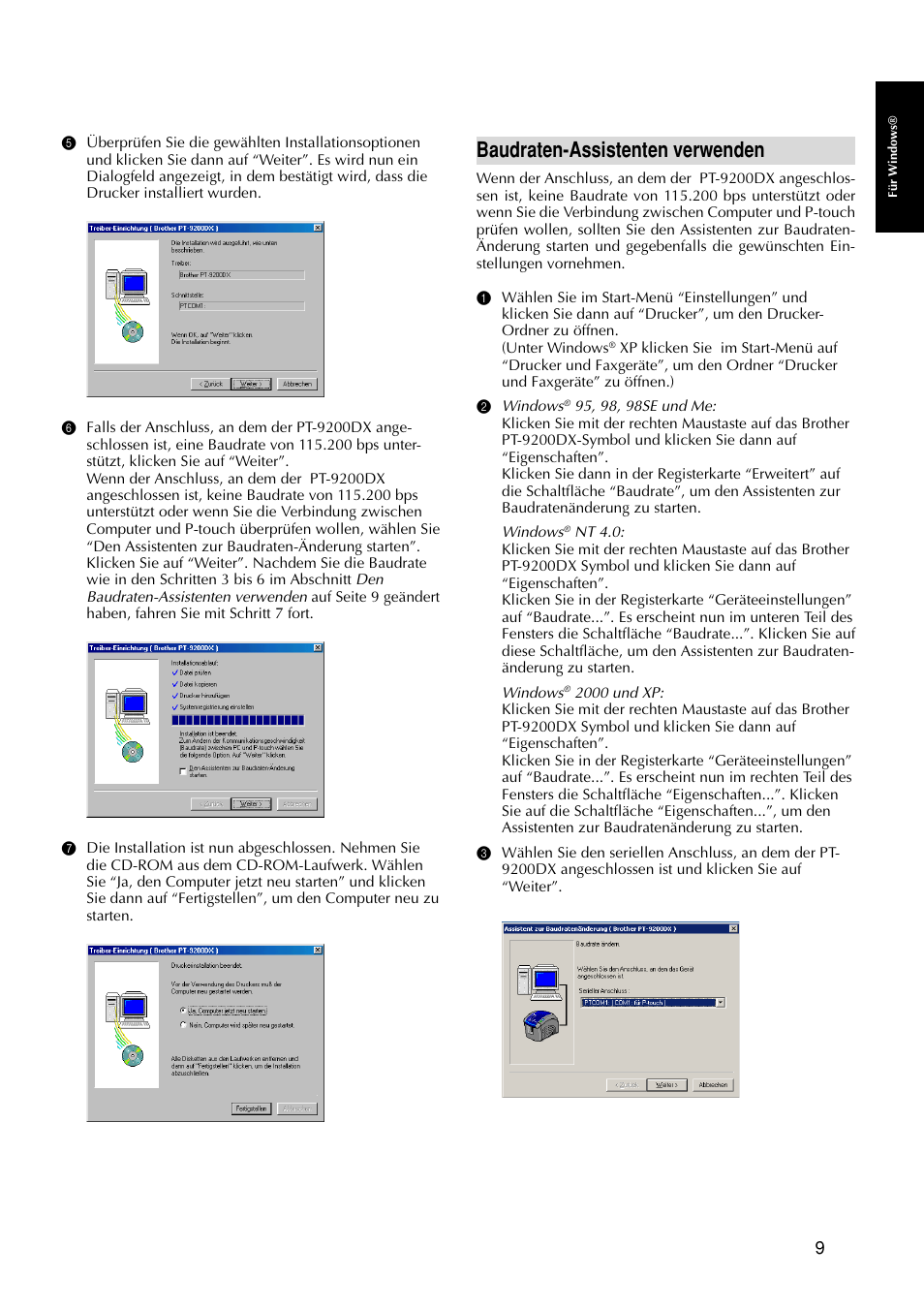 Baudraten-assistenten verwenden | Brother PT-9200DX User Manual | Page 89 / 232