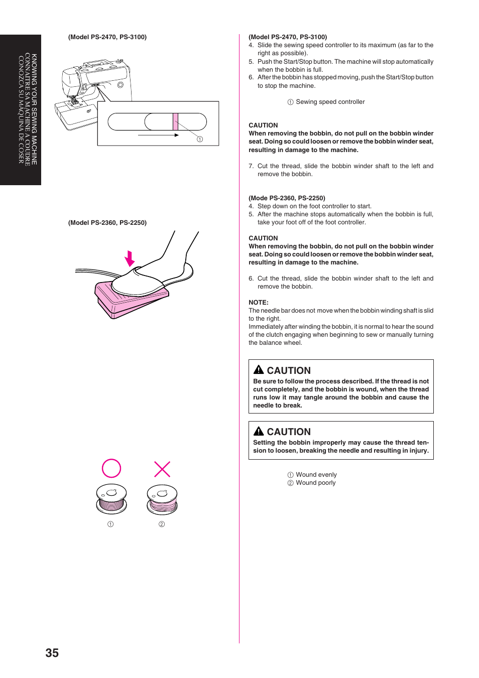 Caution | Brother PS-3100 3700 User Manual | Page 47 / 111