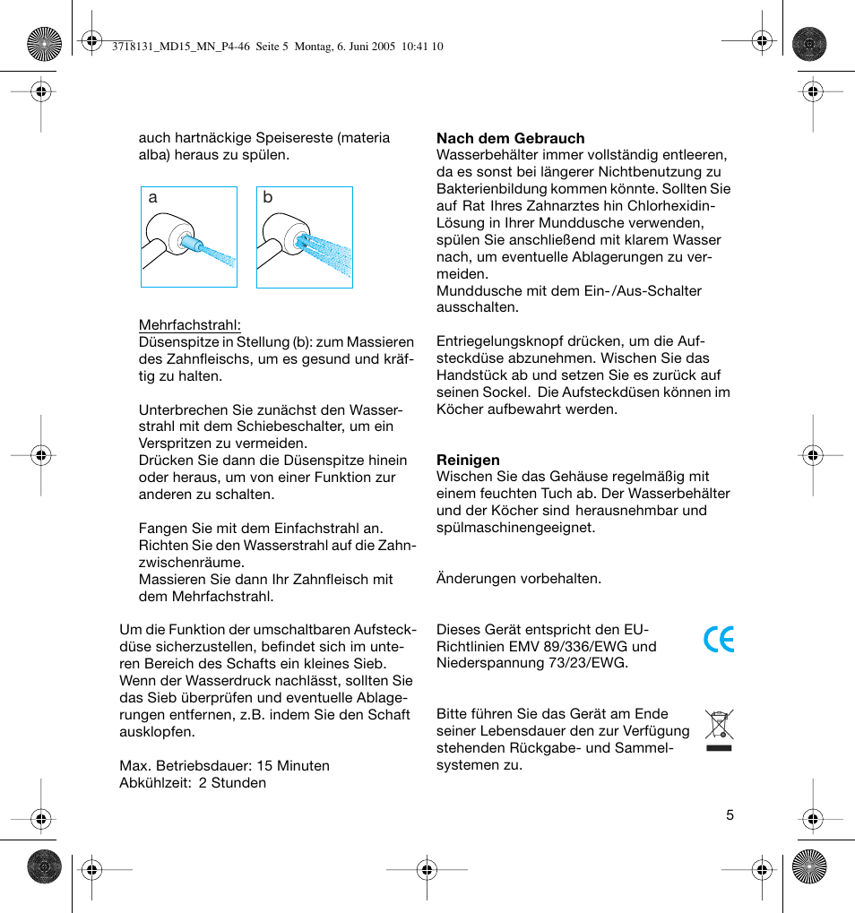 Braun MD15A Professional Care WaterJet User Manual | Page 5 / 46