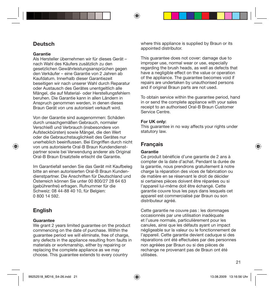 Braun MD16 Professional Care 6500 WaterJet User Manual | Page 21 / 23