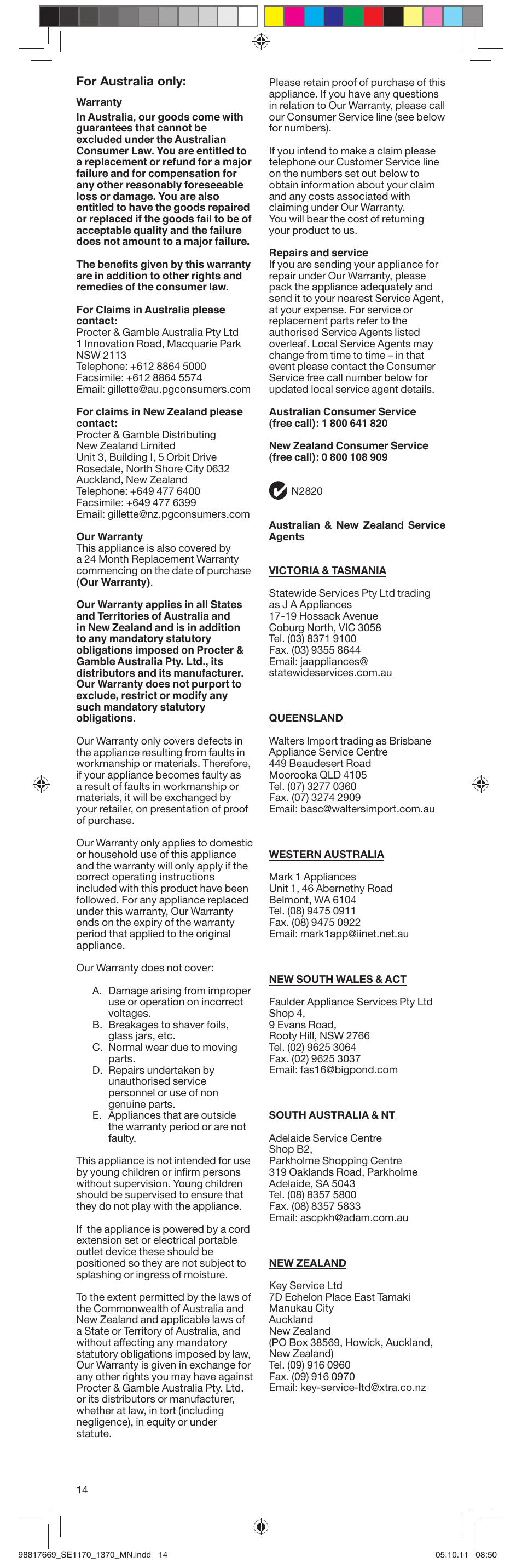 For australia only | Braun 1170 Silk-épil 1 User Manual | Page 14 / 14