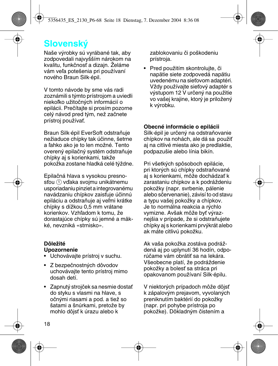 Slovensk | Braun 2120 Silk-épil EverSoft User Manual | Page 17 / 62