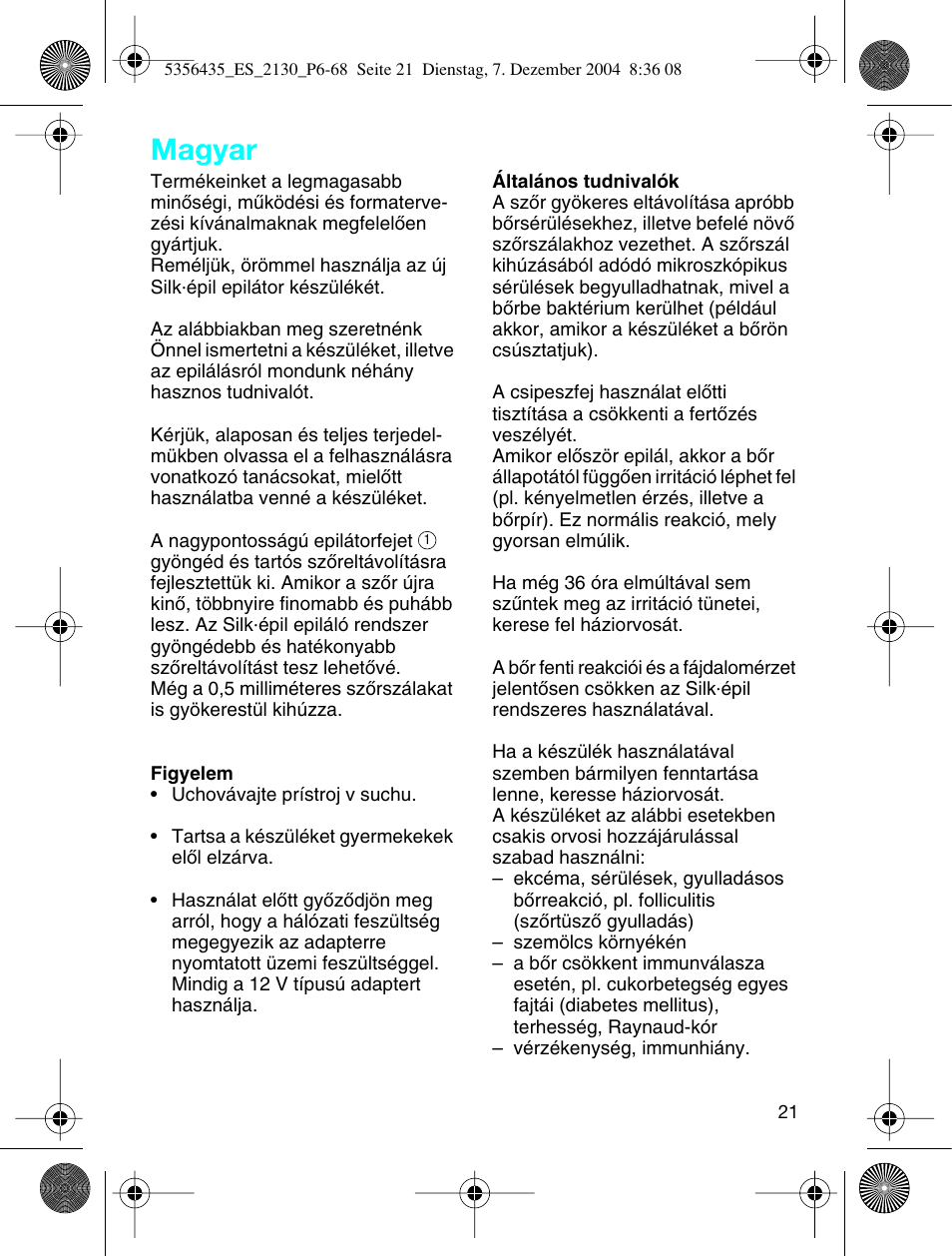 Magyar | Braun 2120 Silk-épil EverSoft User Manual | Page 20 / 62