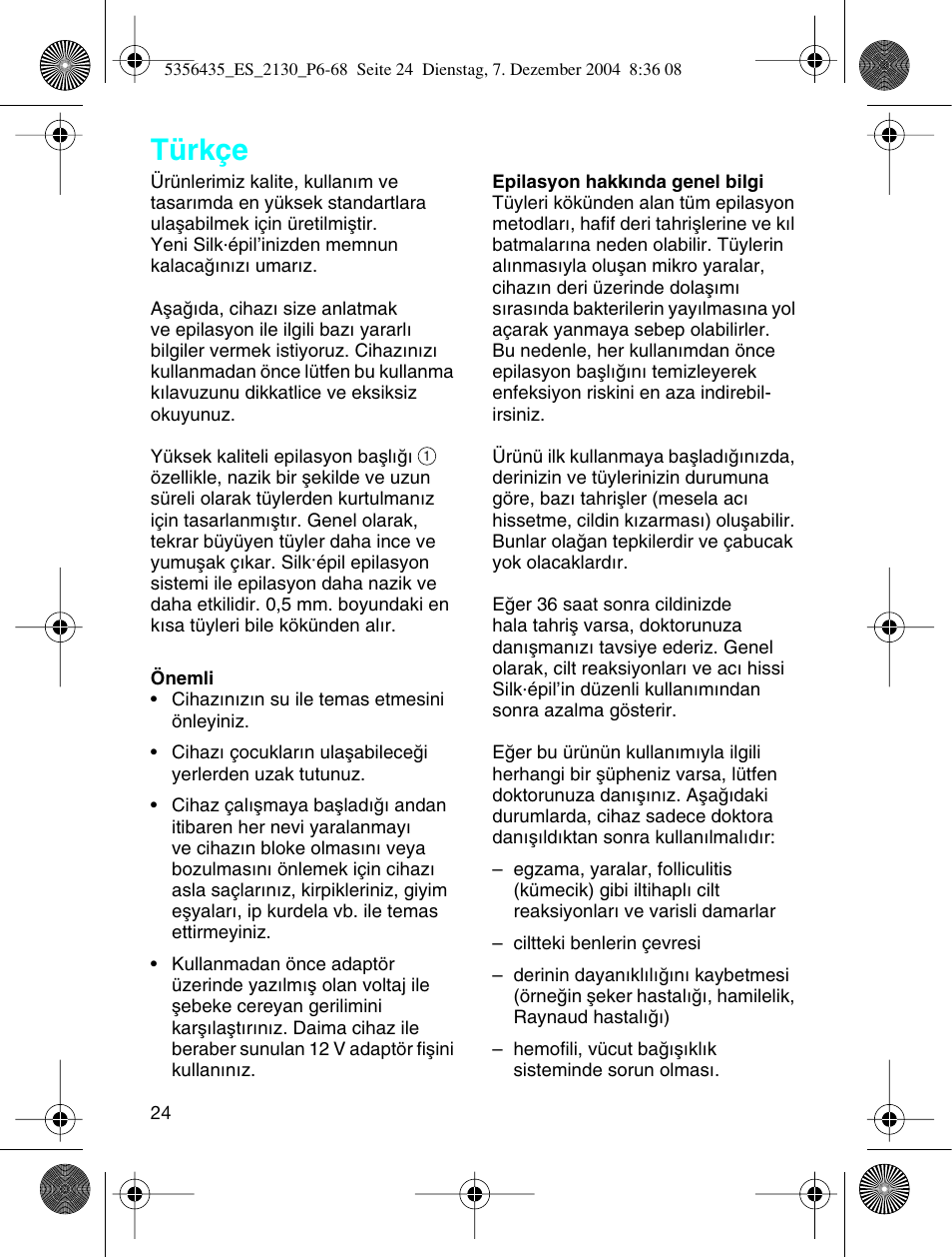 Türkçe | Braun 2120 Silk-épil EverSoft User Manual | Page 23 / 62