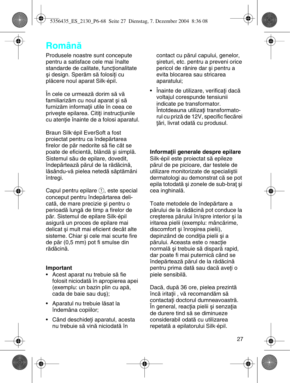 Românå | Braun 2120 Silk-épil EverSoft User Manual | Page 26 / 62