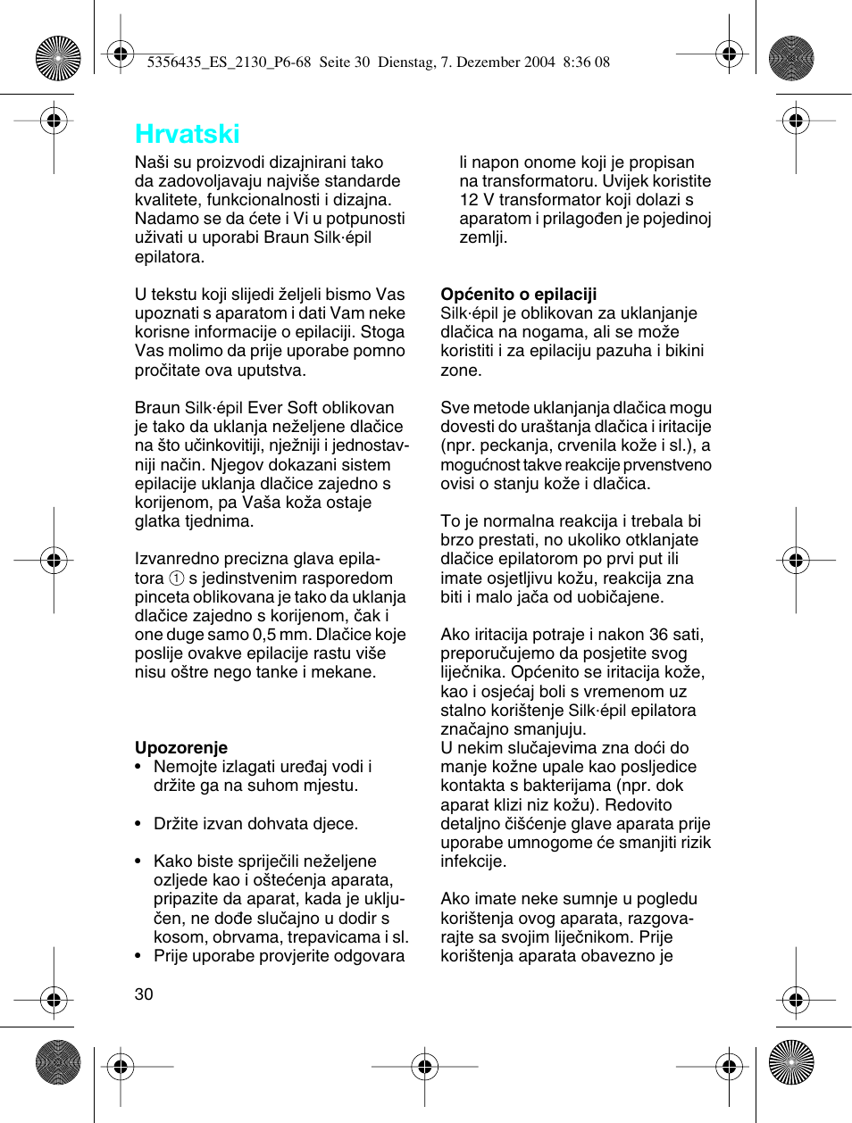 Hrvatski | Braun 2120 Silk-épil EverSoft User Manual | Page 29 / 62