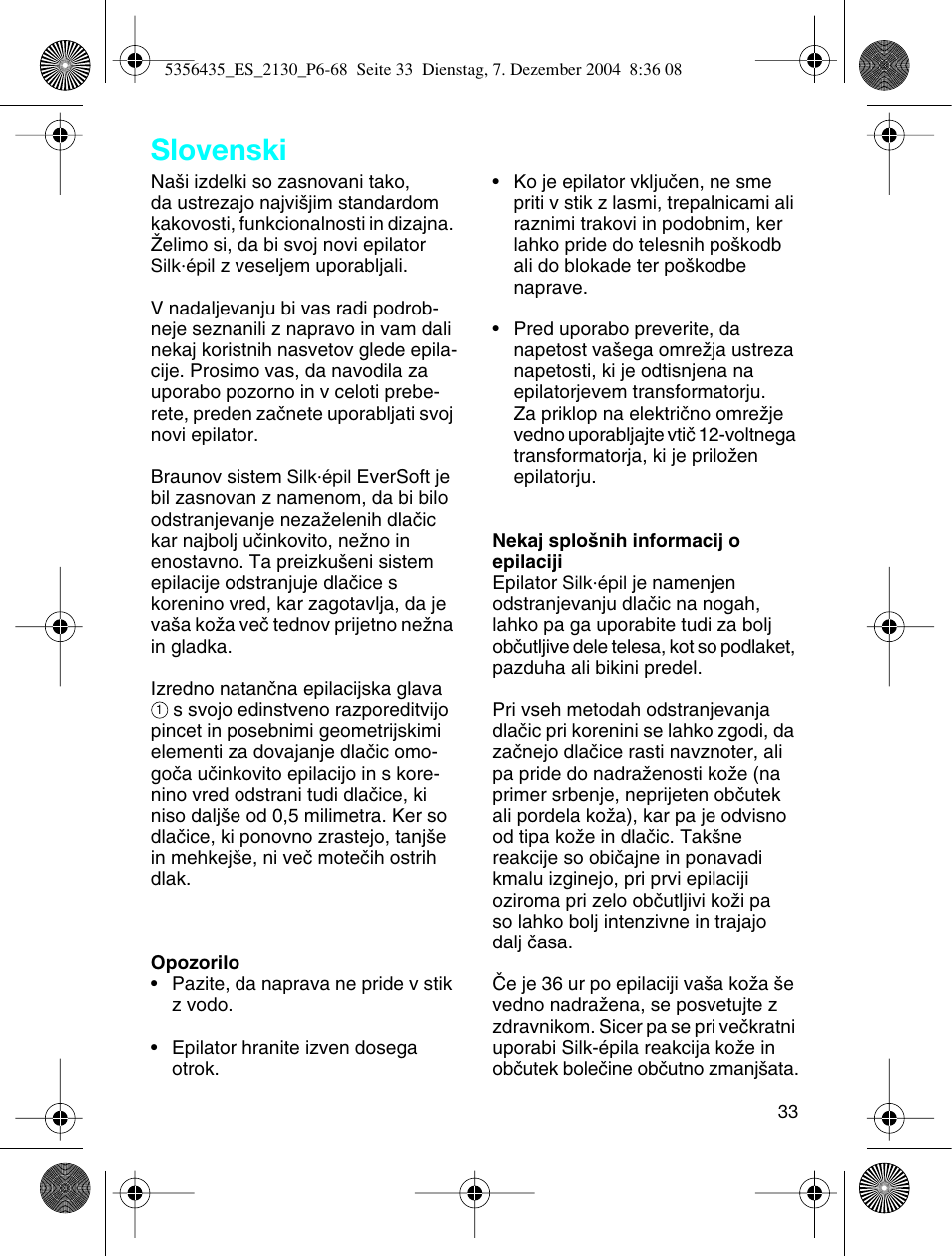 Slovenski | Braun 2120 Silk-épil EverSoft User Manual | Page 32 / 62
