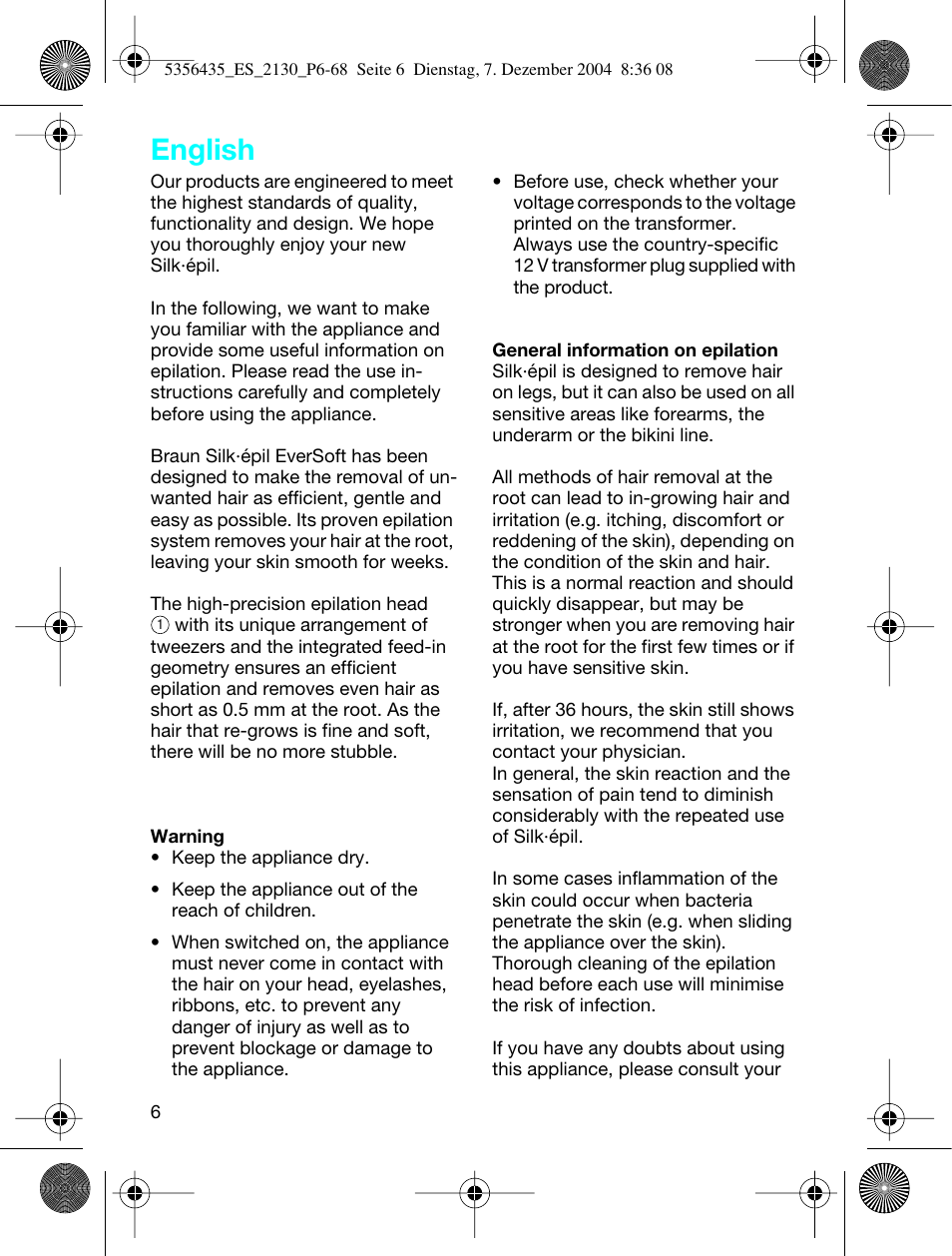 English | Braun 2120 Silk-épil EverSoft User Manual | Page 5 / 62