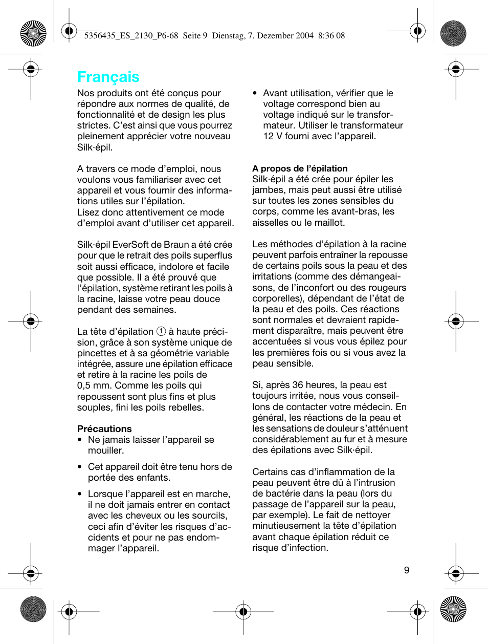 Français | Braun 2120 Silk-épil EverSoft User Manual | Page 8 / 62