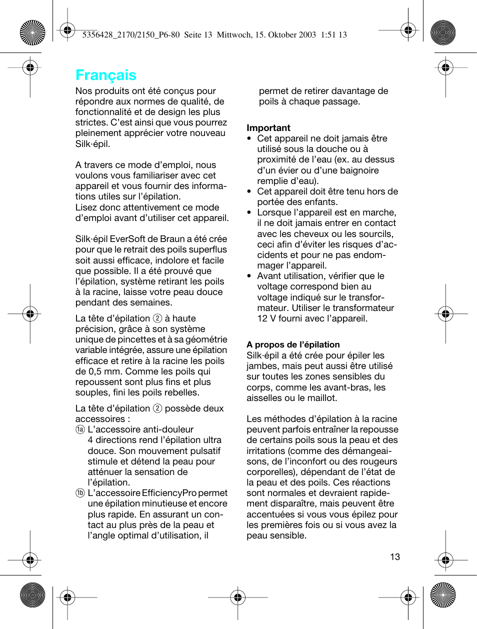 Français | Braun 2150 Silk-épil EverSoft User Manual | Page 12 / 76