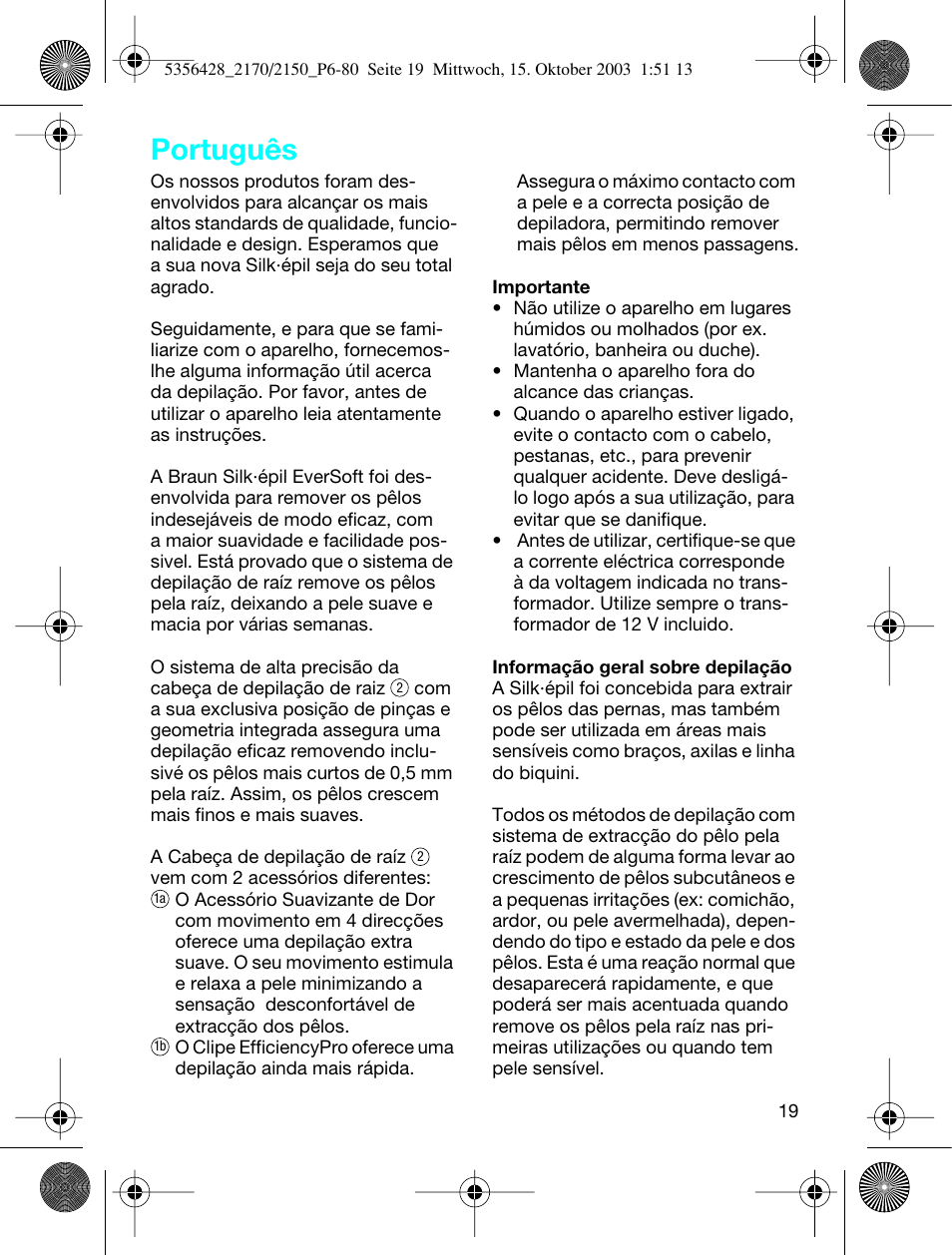 Português | Braun 2150 Silk-épil EverSoft User Manual | Page 18 / 76