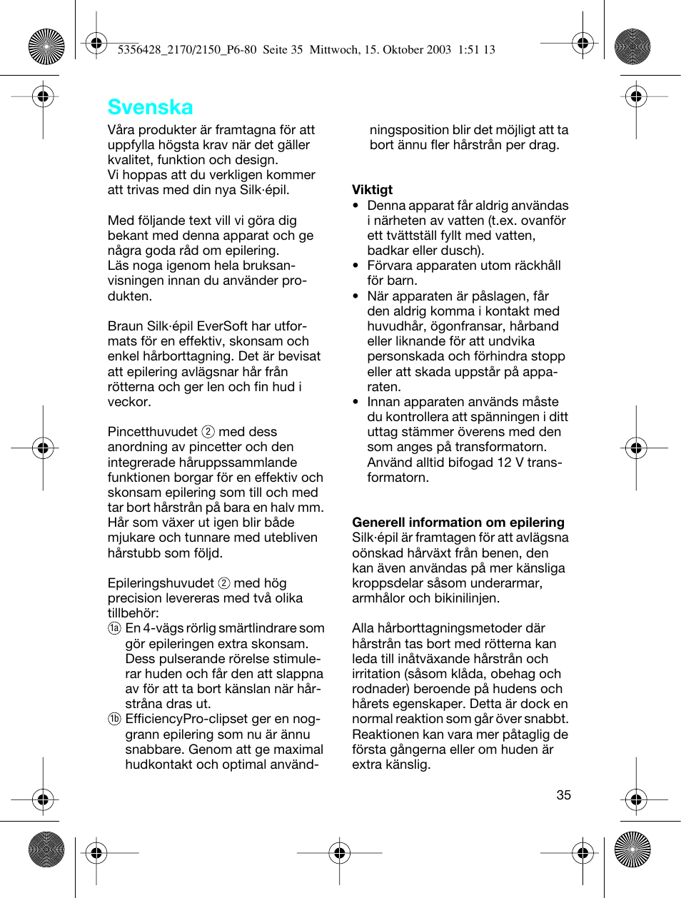 Svenska | Braun 2150 Silk-épil EverSoft User Manual | Page 34 / 76