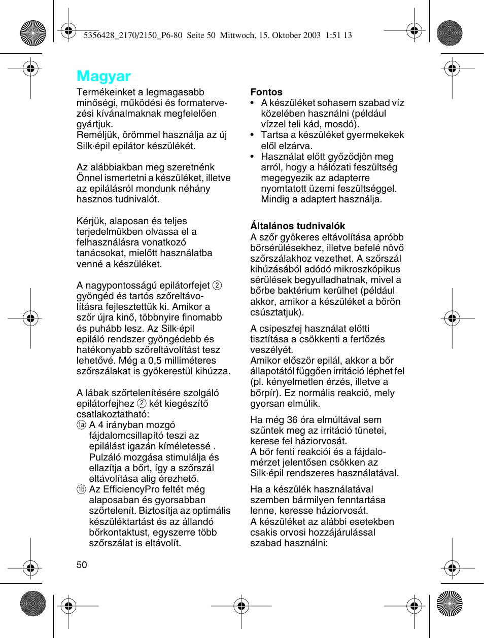 Magyar | Braun 2150 Silk-épil EverSoft User Manual | Page 49 / 76