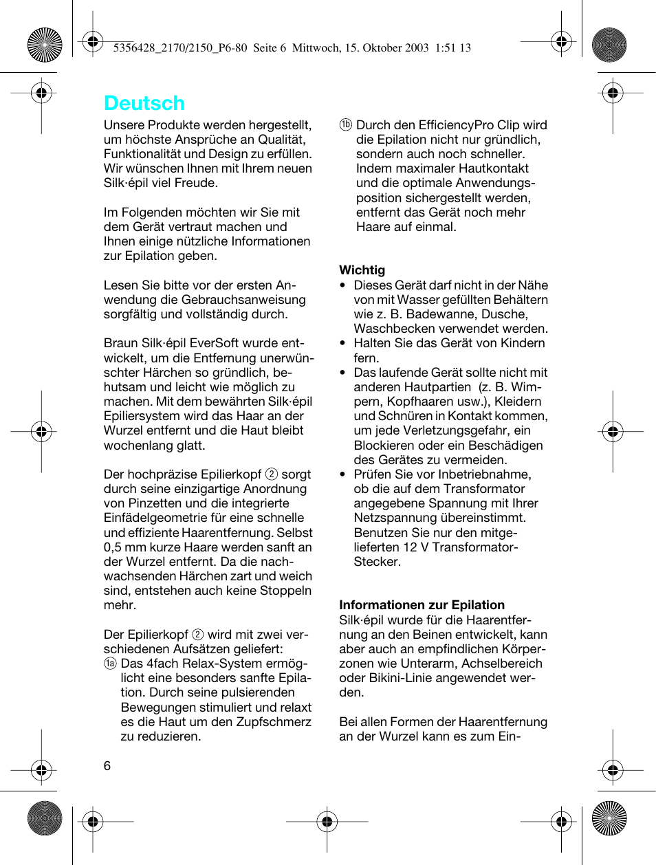 Deutsch | Braun 2150 Silk-épil EverSoft User Manual | Page 5 / 76