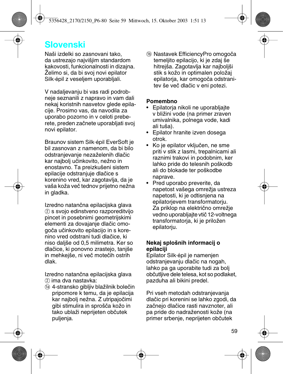 Slovenski | Braun 2150 Silk-épil EverSoft User Manual | Page 58 / 76