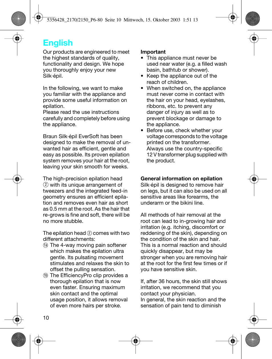 English | Braun 2150 Silk-épil EverSoft User Manual | Page 9 / 76