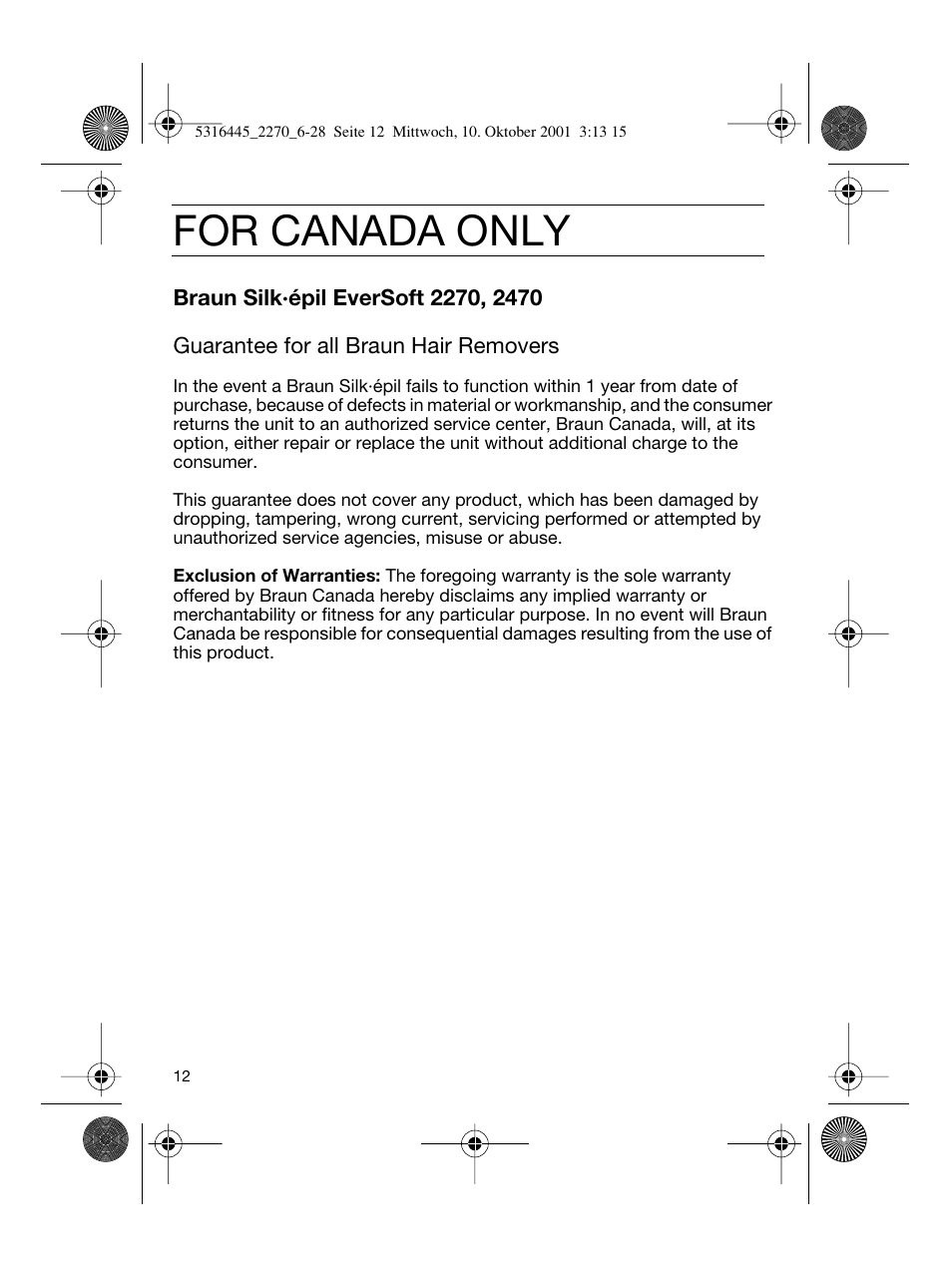 For canada only | Braun 2270 Silk-épil EverSoft User Manual | Page 11 / 25