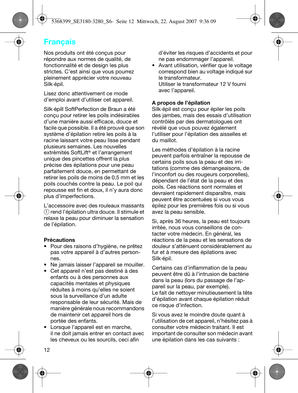 Français | Braun 3170 Silk-épil SoftPerfection User Manual | Page 11 / 51