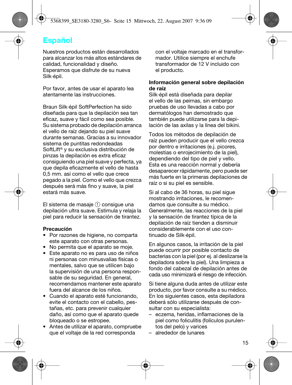 Español | Braun 3170 Silk-épil SoftPerfection User Manual | Page 14 / 51