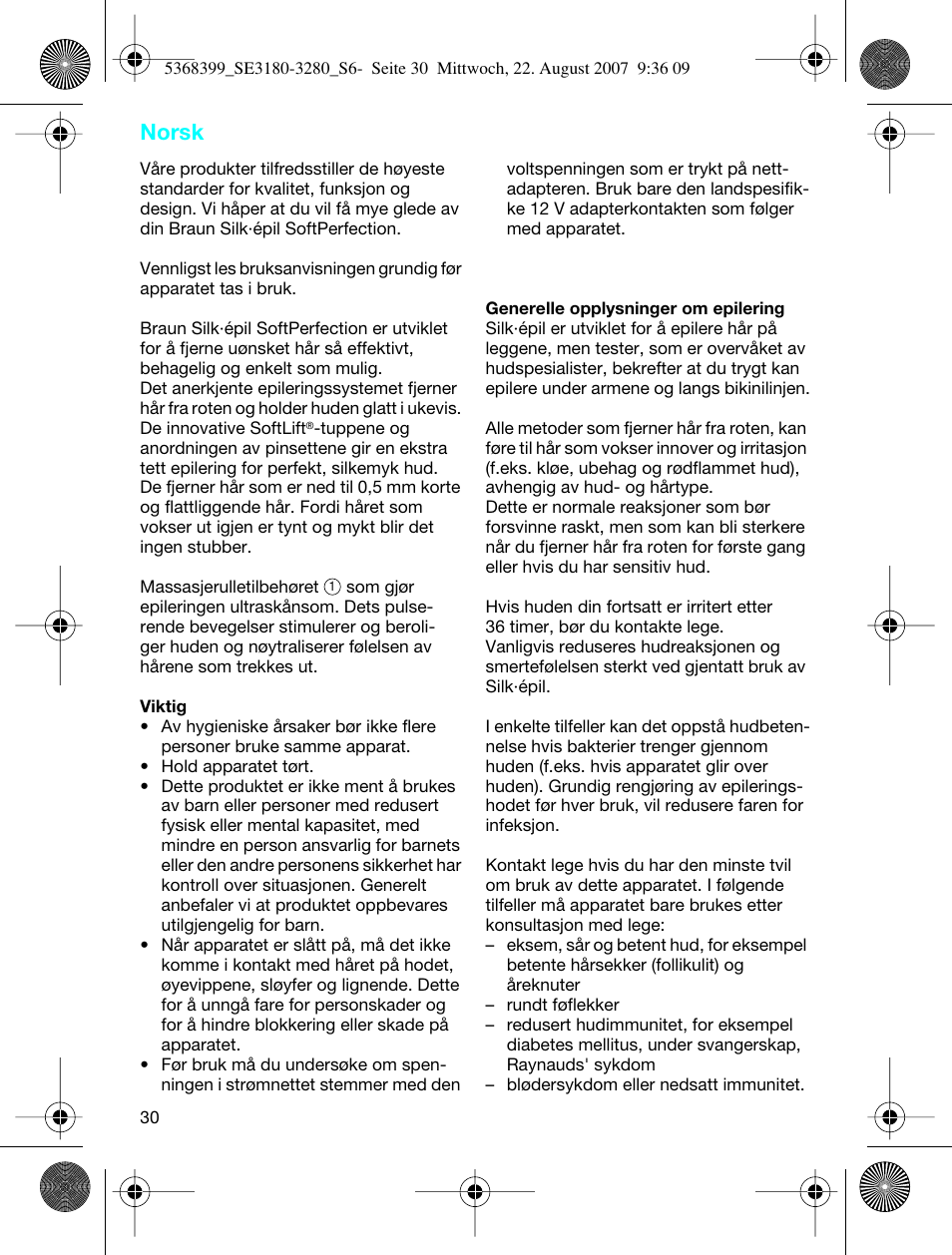 Norsk | Braun 3170 Silk-épil SoftPerfection User Manual | Page 29 / 51