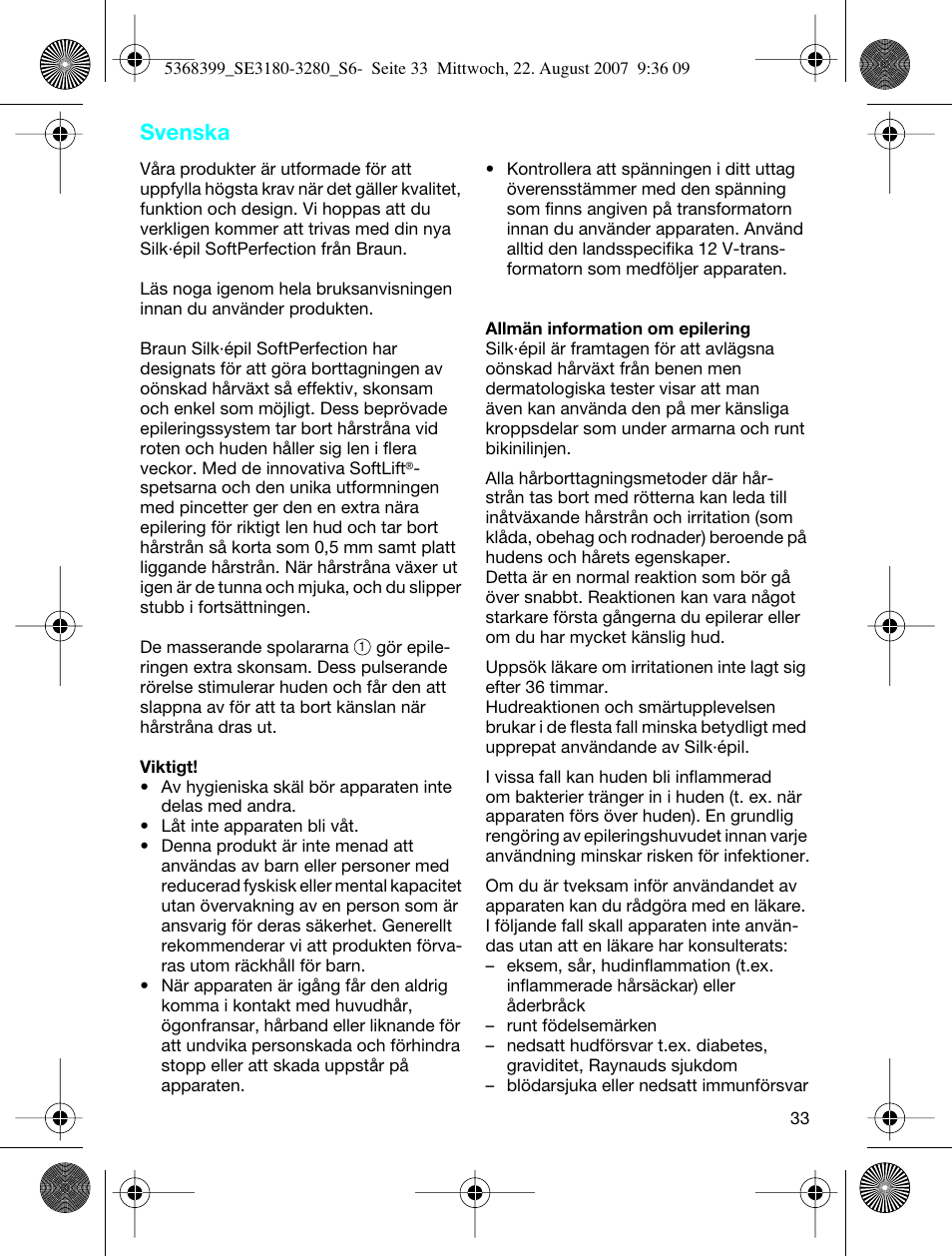 Svenska | Braun 3170 Silk-épil SoftPerfection User Manual | Page 32 / 51