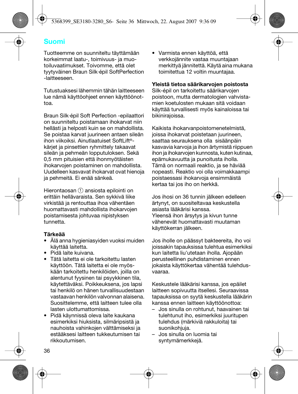 Suomi | Braun 3170 Silk-épil SoftPerfection User Manual | Page 35 / 51