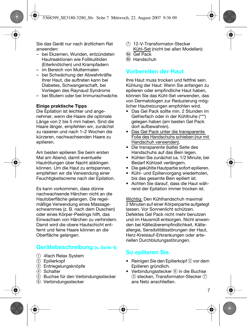 Gerätebeschreibung, Vorbereiten der haut, So epilieren sie | Braun 3170 Silk-épil SoftPerfection User Manual | Page 6 / 51