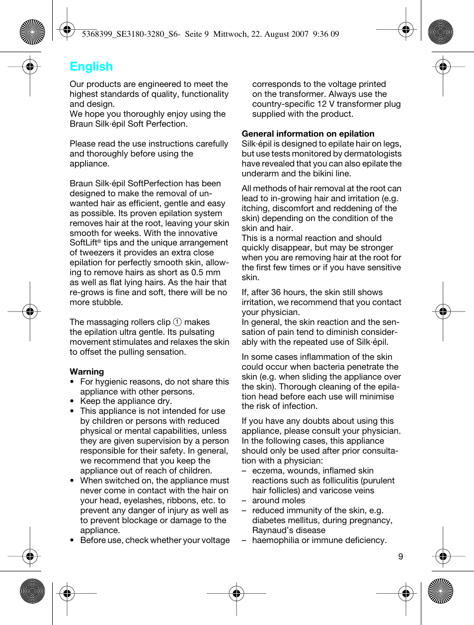 English | Braun 3170 Silk-épil SoftPerfection User Manual | Page 8 / 51