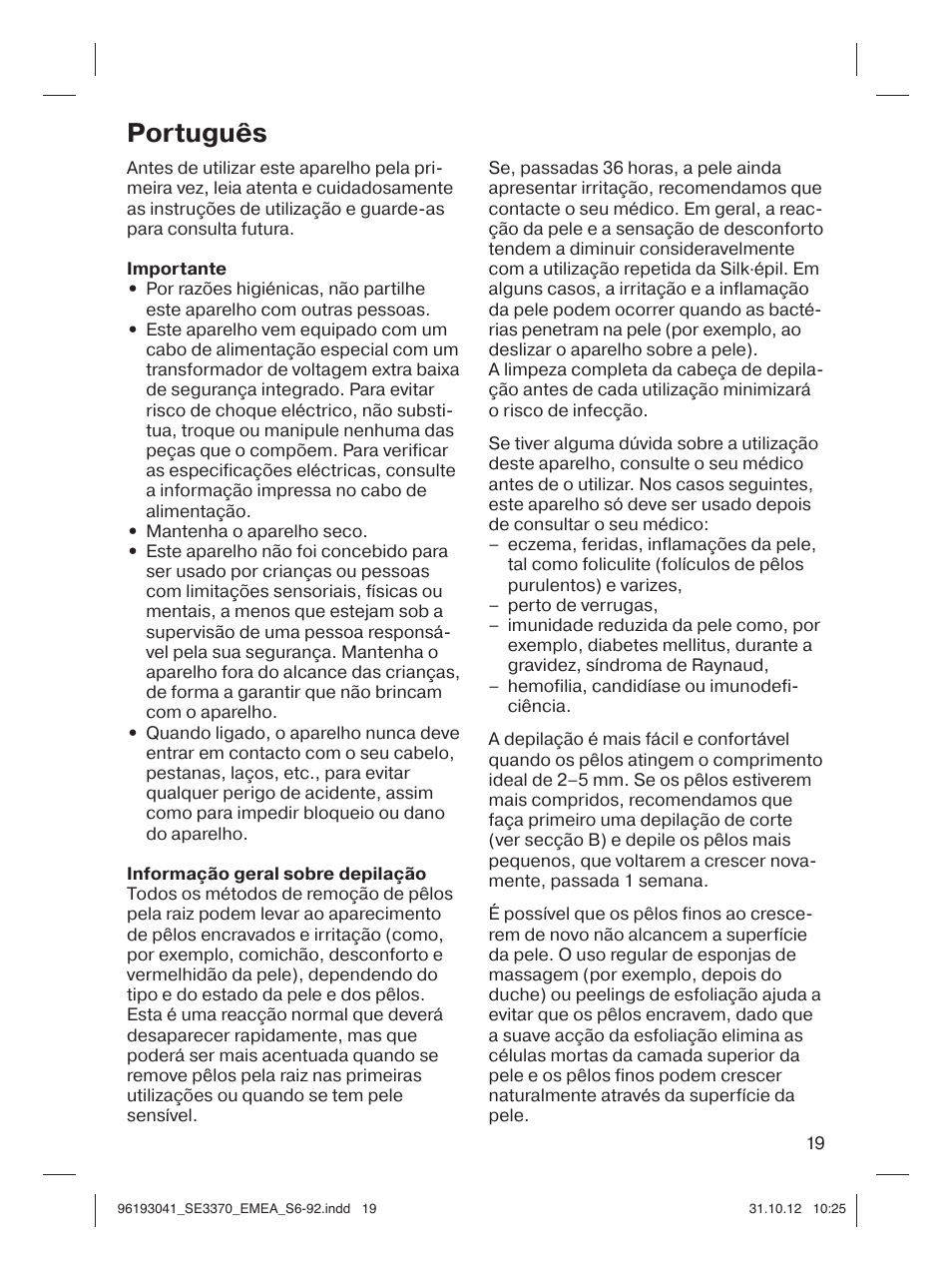 Português | Braun 3170 Silk-épil 3 User Manual | Page 18 / 90