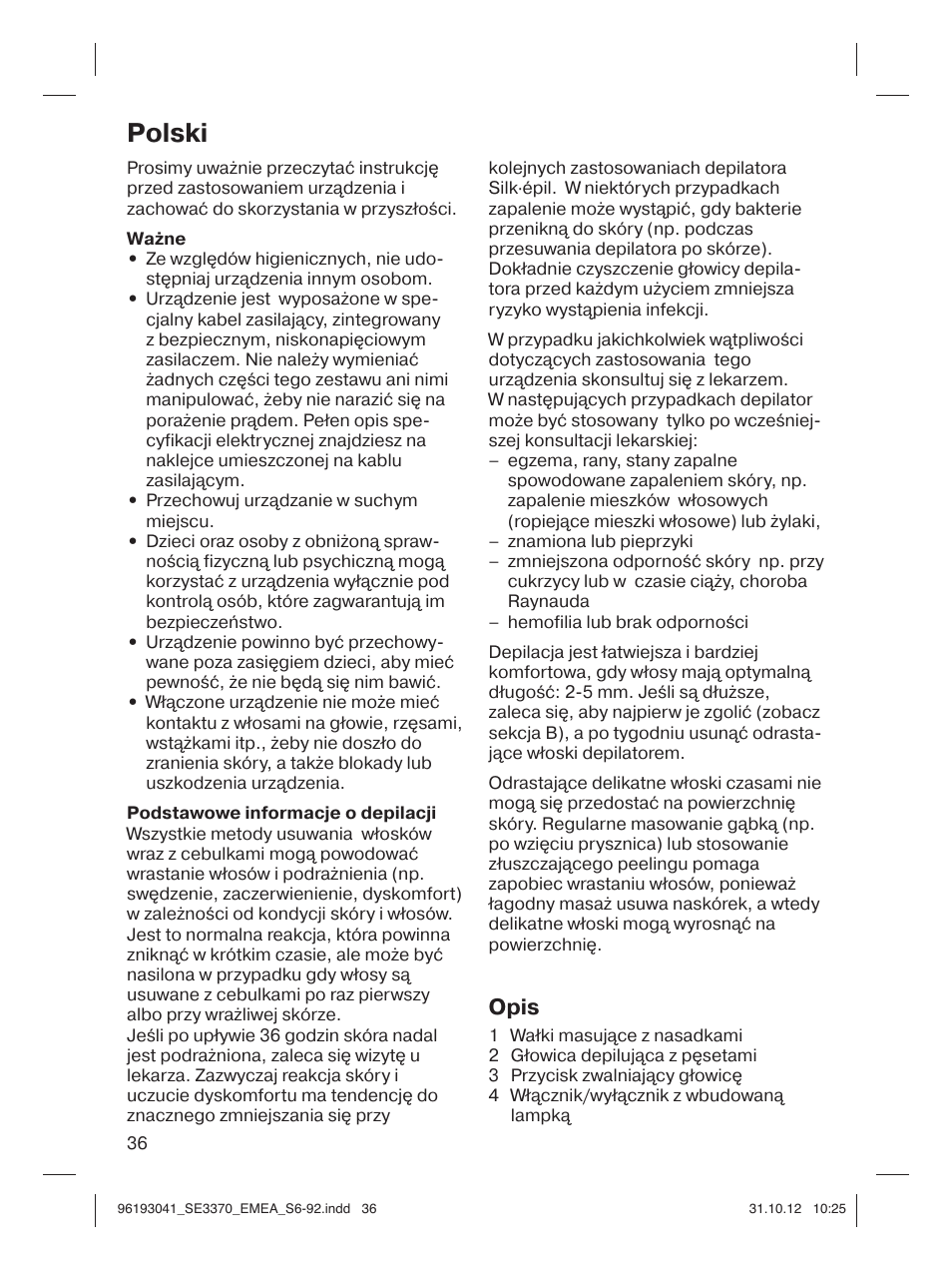 Polski, Opis | Braun 3170 Silk-épil 3 User Manual | Page 35 / 90