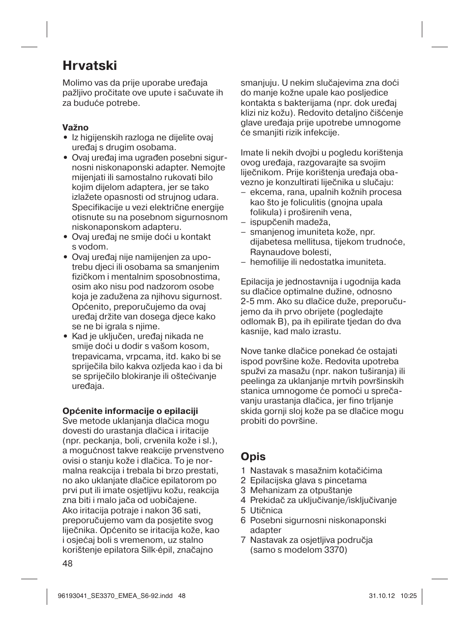 Hrvatski, Opis | Braun 3170 Silk-épil 3 User Manual | Page 47 / 90