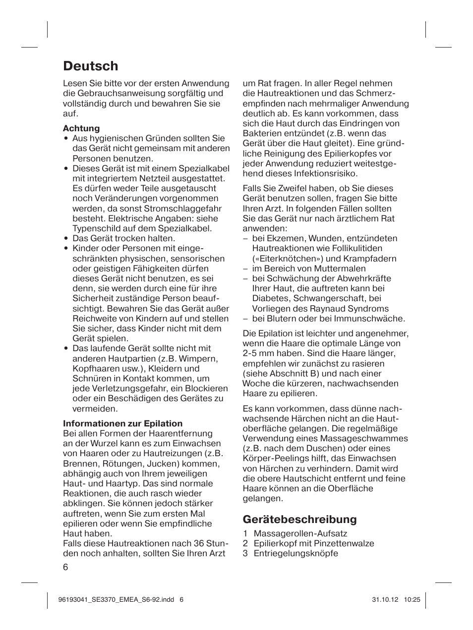 96193041_se3370_emea_s6-92, Deutsch, Gerätebeschreibung | Braun 3170 Silk-épil 3 User Manual | Page 5 / 90