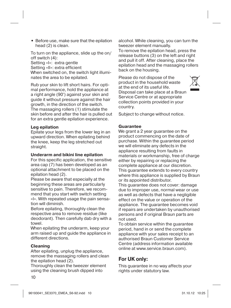 For uk only | Braun 3170 Silk-épil 3 User Manual | Page 9 / 90