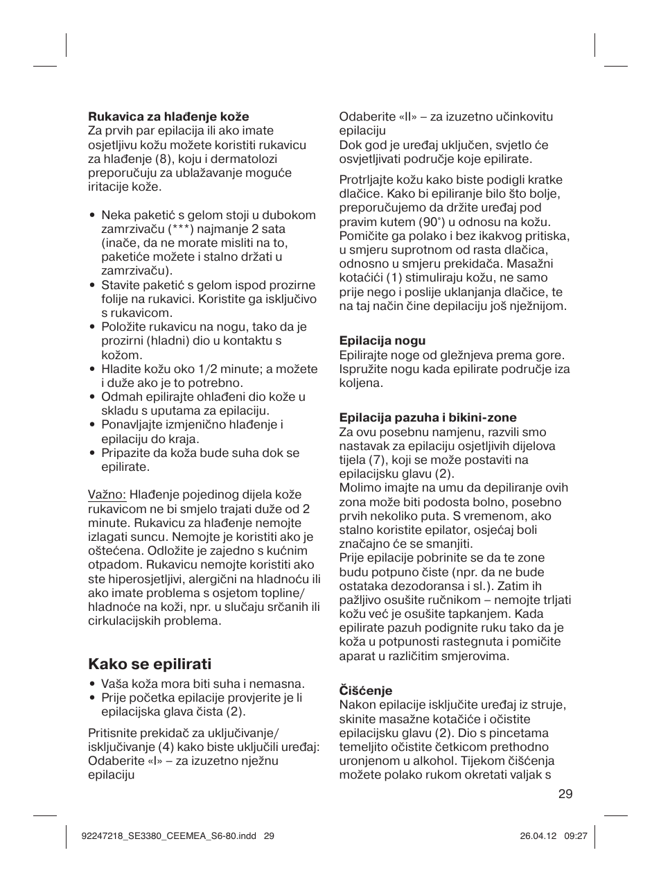 Kako se epilirati | Braun 3380-5320 Silk-épil 3 User Manual | Page 28 / 76