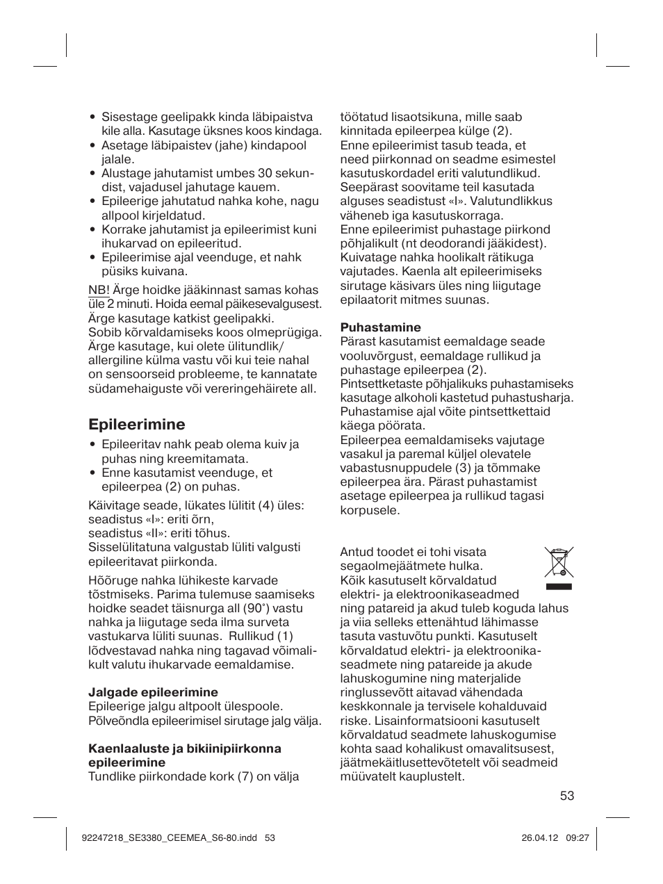 Epileerimine | Braun 3380-5320 Silk-épil 3 User Manual | Page 52 / 76