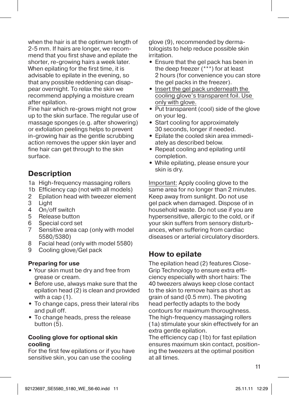 Description, How to epilate | Braun 5185-5340 Silk-épil 5 User Manual | Page 10 / 56