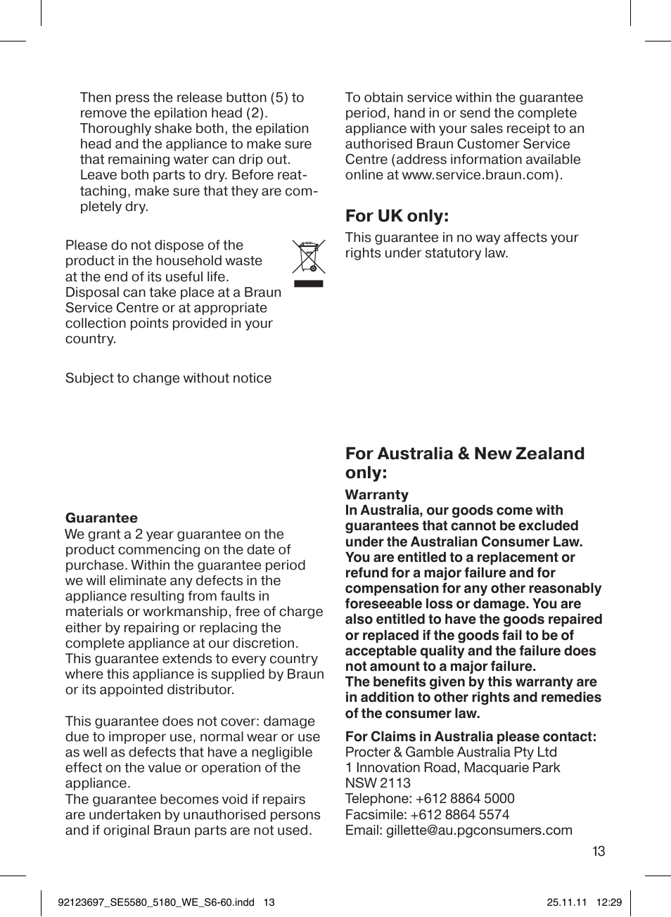 For uk only, For australia & new zealand only | Braun 5185-5340 Silk-épil 5 User Manual | Page 12 / 56