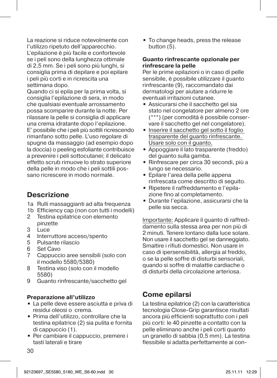 Descrizione, Come epilarsi | Braun 5185-5340 Silk-épil 5 User Manual | Page 29 / 56