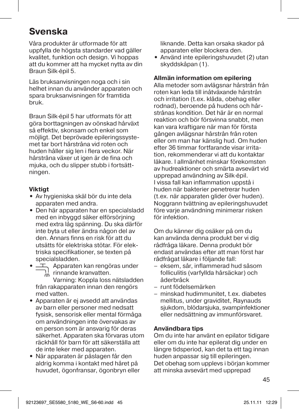 Svenska | Braun 5185-5340 Silk-épil 5 User Manual | Page 44 / 56