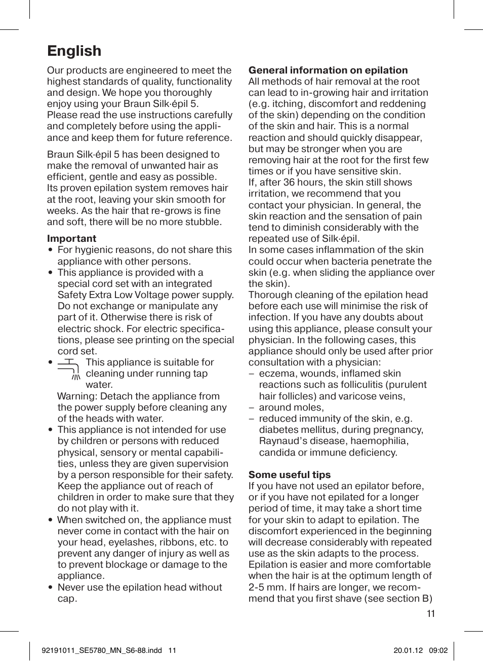 English | Braun 5780 Silk-épil 5 User Manual | Page 11 / 86