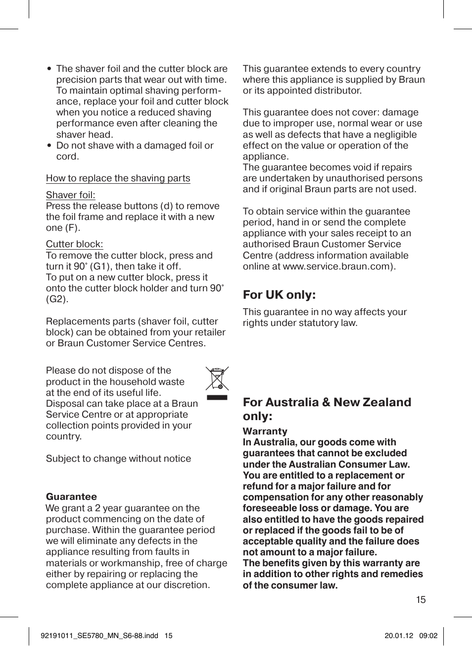 For uk only, For australia & new zealand only | Braun 5780 Silk-épil 5 User Manual | Page 15 / 86