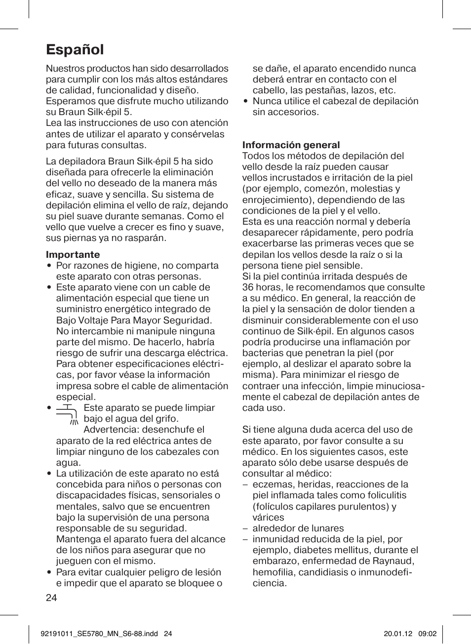 Español | Braun 5780 Silk-épil 5 User Manual | Page 24 / 86