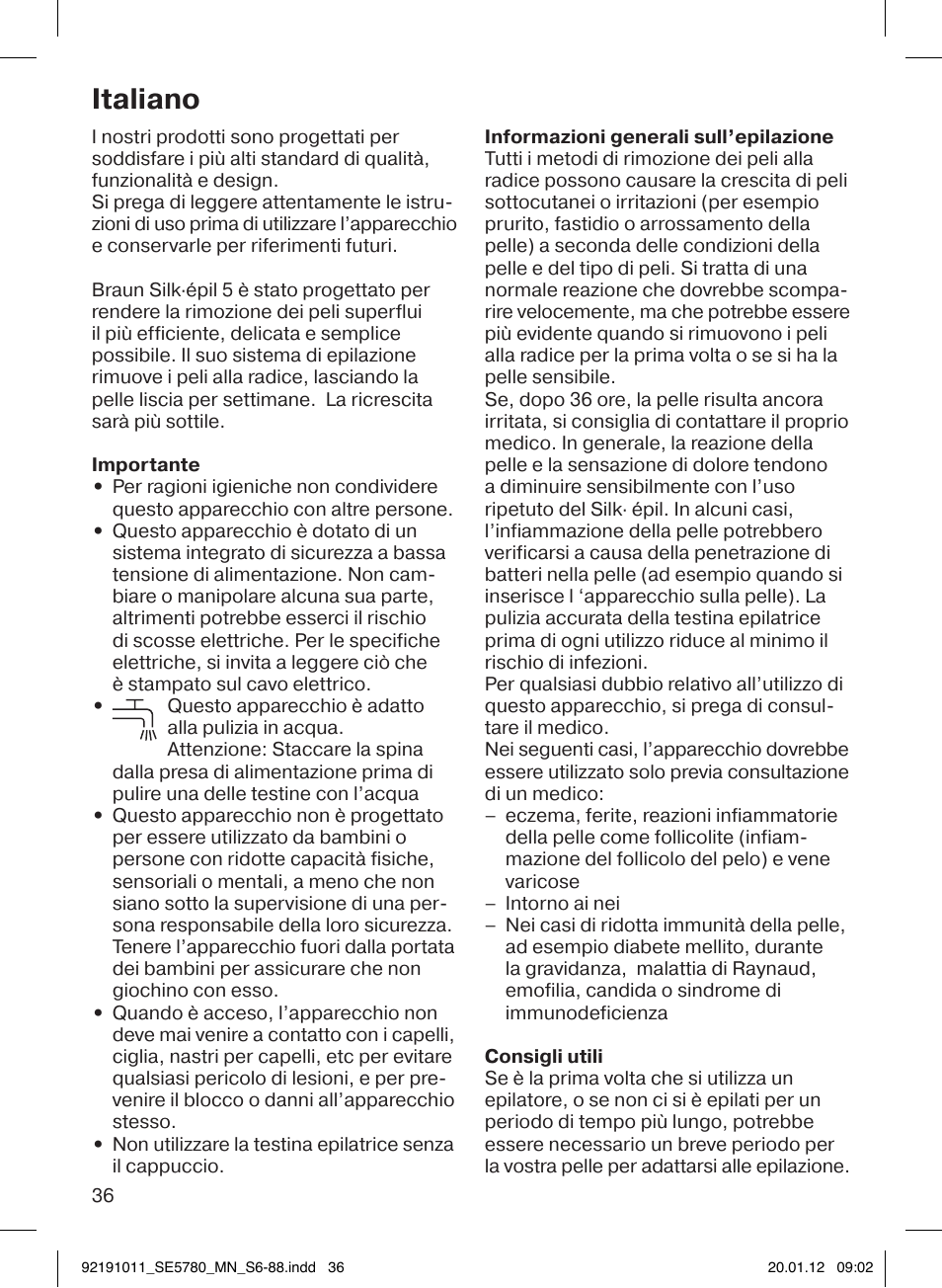 Italiano | Braun 5780 Silk-épil 5 User Manual | Page 36 / 86