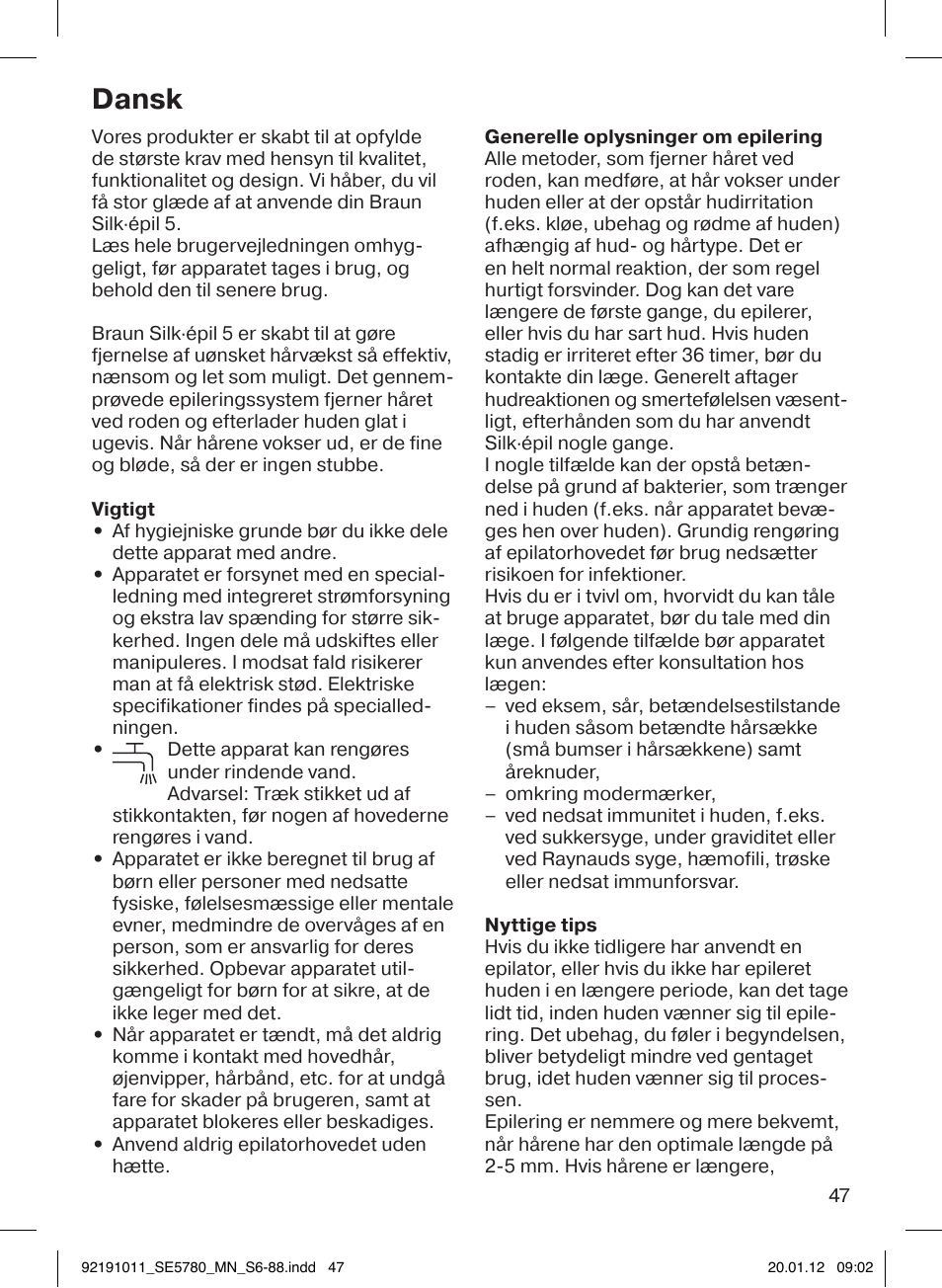 Dansk | Braun 5780 Silk-épil 5 User Manual | Page 47 / 86