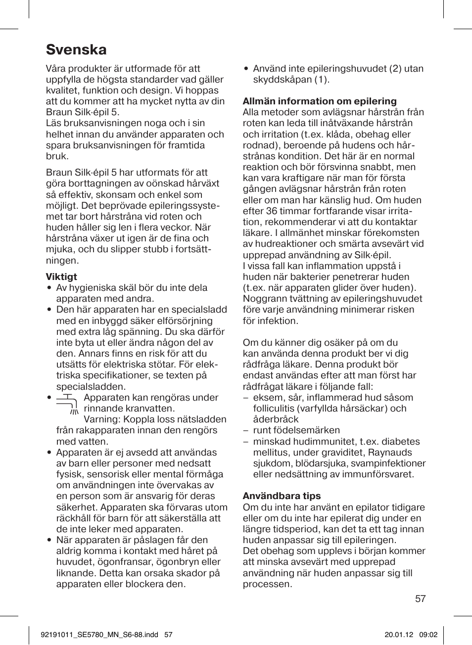 Svenska | Braun 5780 Silk-épil 5 User Manual | Page 57 / 86