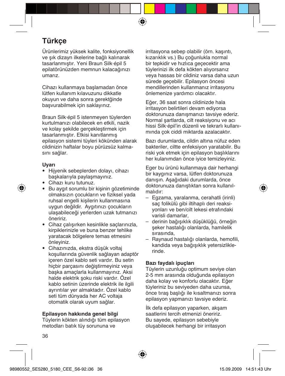Türkçe | Braun 5180 Silk-épil 5  RU User Manual | Page 35 / 89
